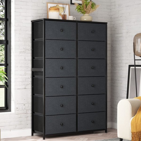 12 Drawer Dresser Tall Dressers with Wooden Top Metal Frame Black Dresser Chest of Drawers 11.9 D x 34.8 W x 52.2 H Bed Bath Beyond 42199510