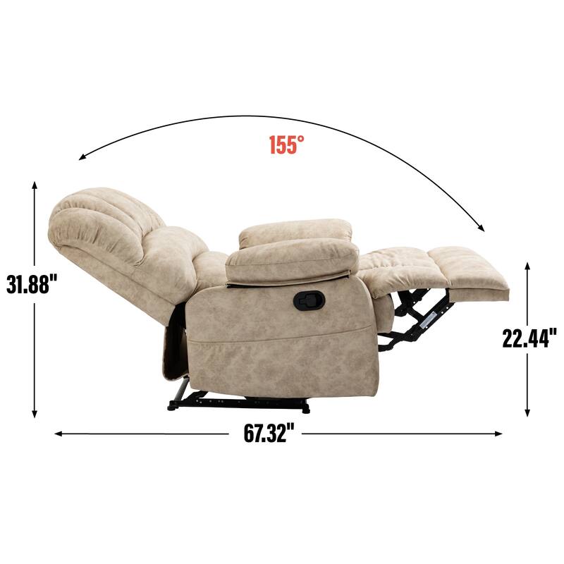 Oversized Fabric Manual Reclining Chair, Ergonomic Upholstered Sofa Chair, Heavy Duty Recliner Chair for Living Room, Bedroom