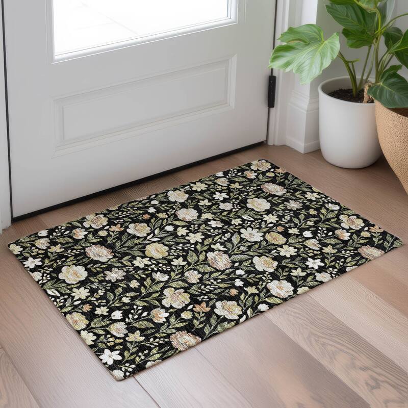 Machine Washable Indoor/ Outdoor Floral Garden Chantille Rug