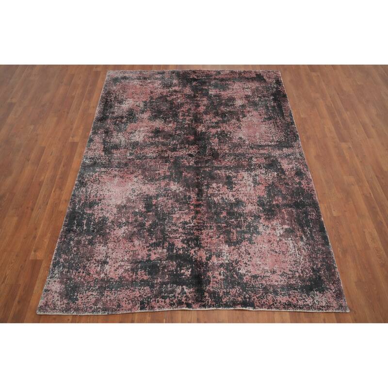 Hand Knotted Oriental Viscose Silk Carpet Modern Abstract Pink Abstract Area Rug - 7' 6'' X 5' 7''