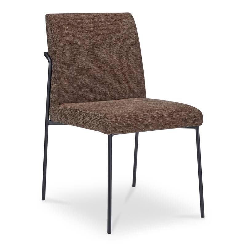 NADAAL STUDIOS Soryn Dining Chair, Curved Metal Frame, Foam Cushioned Seat and Back, Dark Brown Upholstery - Set of 2