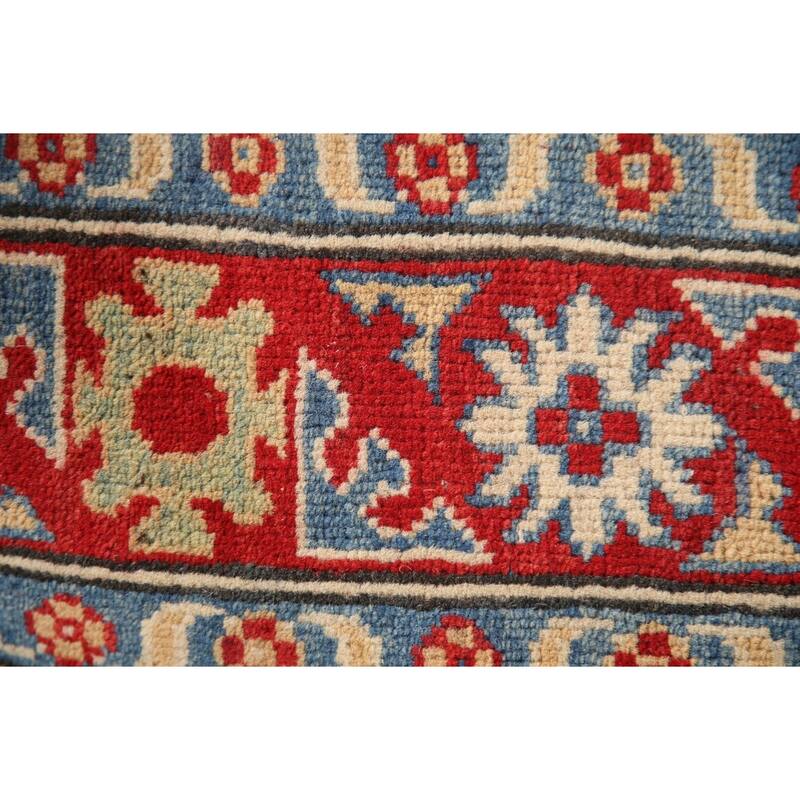 Geometric Grey Kazak Foyer Rug Hand-Knotted Wool Carpet - 2'6" x 3'11"