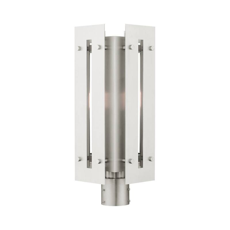 Livex Lighting 1-light Brushed Nickel Outdoor Post Top, 21776-91 - 8.625" Sq. x 20" H