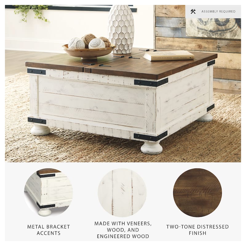 Signature Design by Ashley Wystfield Antiqued Ivory and Brown Pine Coffee Table