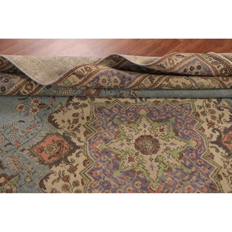 Light Blue Medallion Tabriz Persian Rug Floral Handmade Wool Carpet - 9'10"x 12'4"