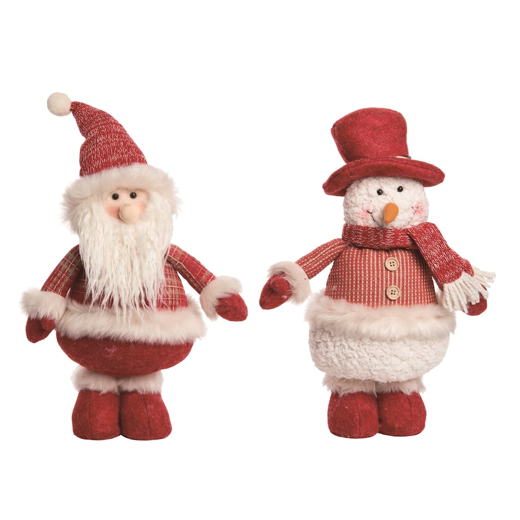 Transpac Christmas Plush Holiday Standing Santa & Snowman Set of 2 Christmas Home Decorations