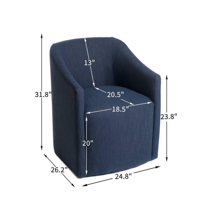 KINWELL 25" Performance Fabric Upholstered Rolling Dining Armchair