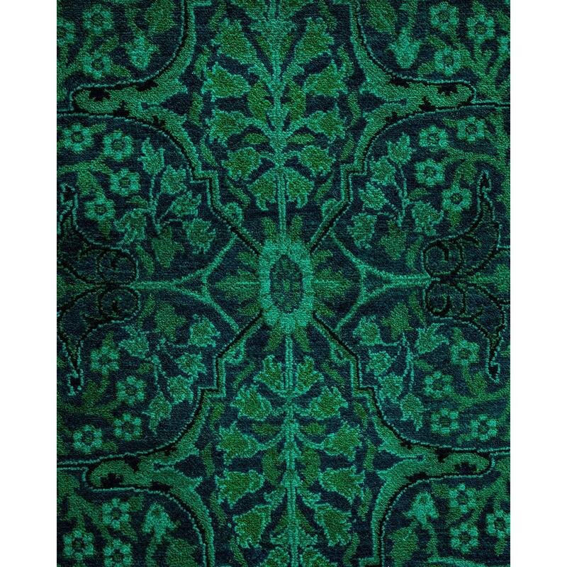 Overton Hand Knotted Wool Vintage Inspired Modern Contemporary Overdyed Green Area Rug - 8' 1" x 10' 7"