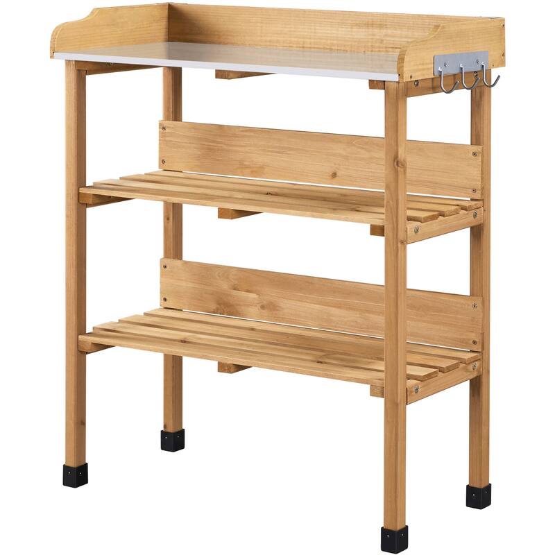 Yaheetech Outdoor Potting Bench Table Station with Storage Shelf - Yellow
