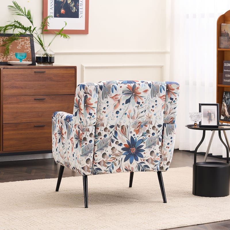FERPIT Floral Print Accent Chair, Upholstered Reading Arm Chair For Living Room Bedroom With Adjustable Sturdy Metal Legs