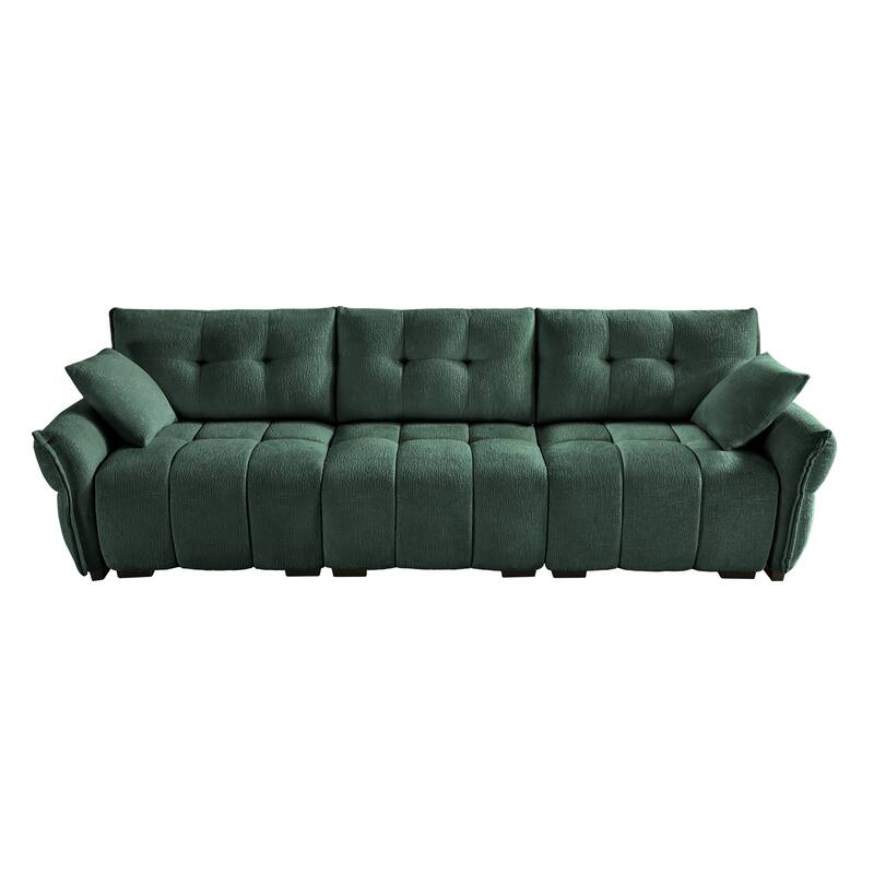 Tufted Sectional Sofa with 2 Pillows, 110" Modern Chenille Comfy Couches for Living Room, Lounges, Flared Arms Upholstered Sofa