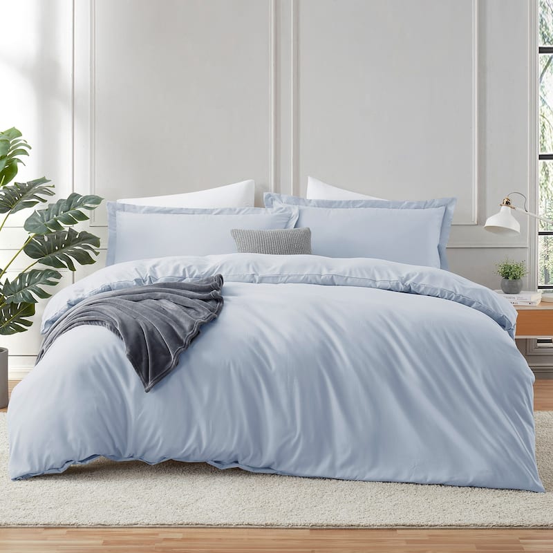Emperyan Duvet Cover With Fitted Sheet Soft Double Brushed Bedding Set - Ice Blue - Twin