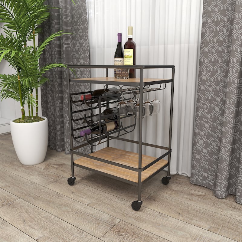 Metal Contemporary Bar Cart with Wheels