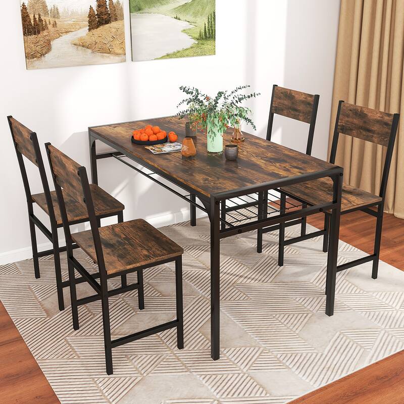 Gymax Set of 4 Dining Chairs w/Metal Legs Slanted Back Wide Seat for