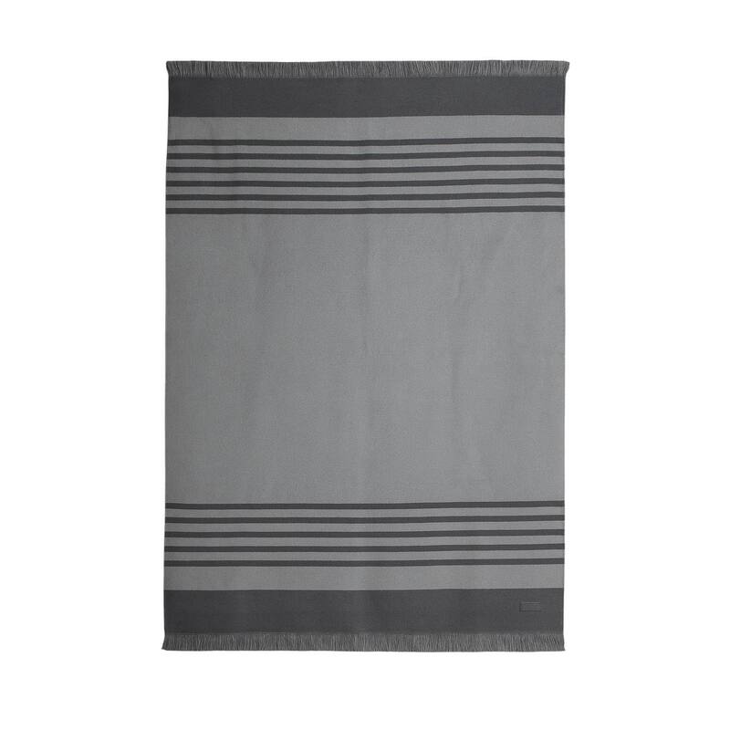 HomeRoots 54" X 74" Charcoal Striped Wool Acrylic Blend Throw Blanket with Fringe