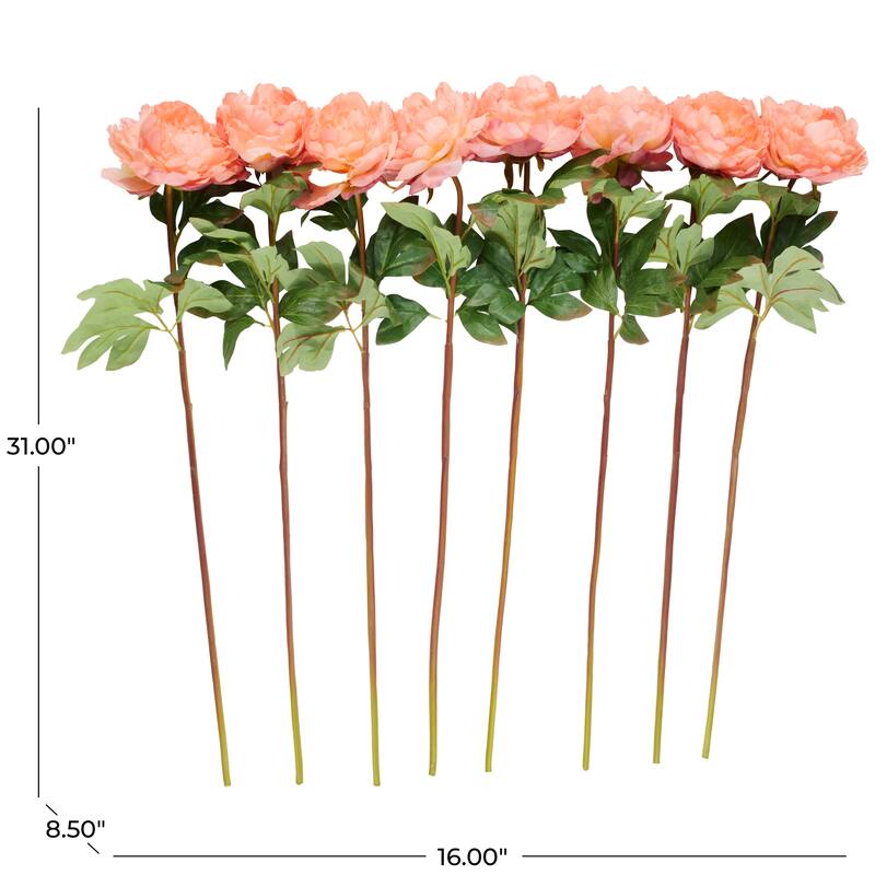 Orange Faux Foliage Tall Peony Artificial Flower Stem (Set of 8)