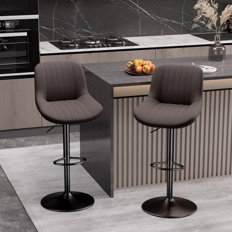 Set of 2 Adjustable Counter Height Swivel Bar Chairs - Brown