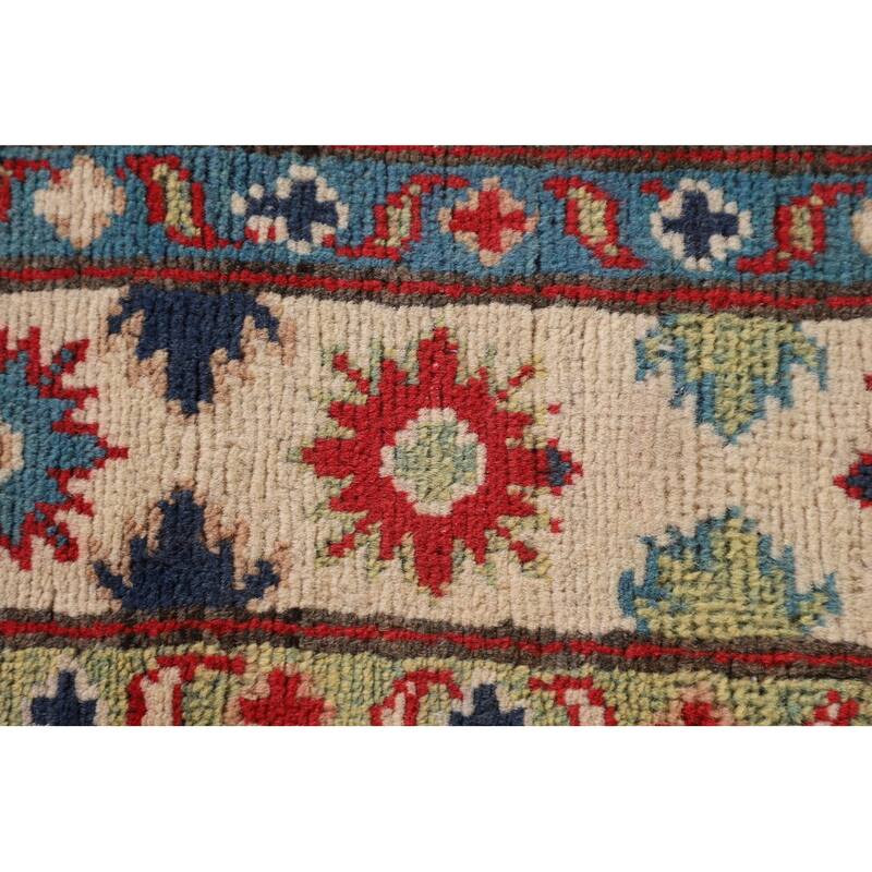 Beige / Ivory Kazak Oriental Accent Rug Handmade Wool Carpet - 3'6"x 5'2"