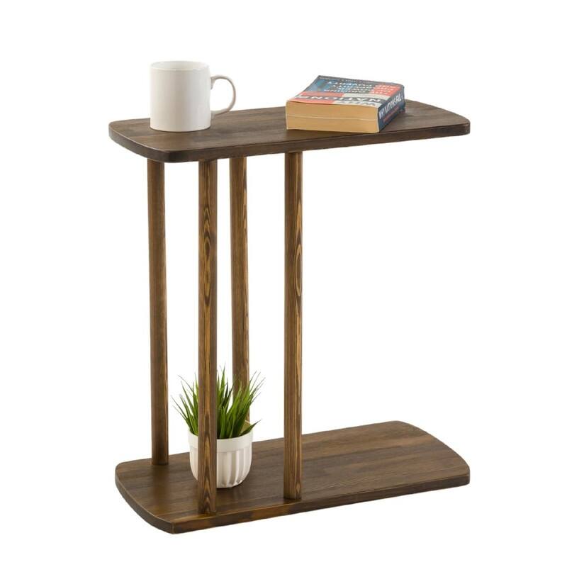 C-Shaped Solid Wood End Table - 19.3"D x 7.5"W x 21.6"H