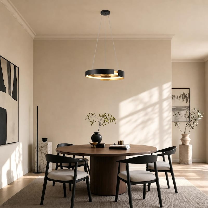 Modern LED Gold Black Drum Chandelier Large Pendant Light for Living Room - D19.5"x H 3.3"