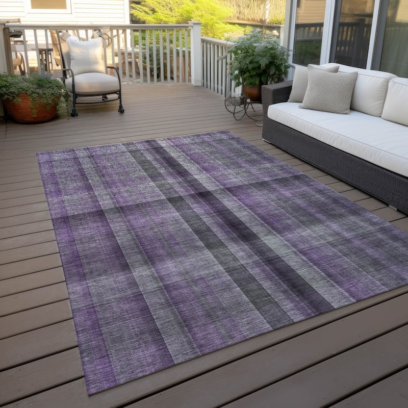 Hasi Plaid Weather Resistant Blended Style Outdoor Rug