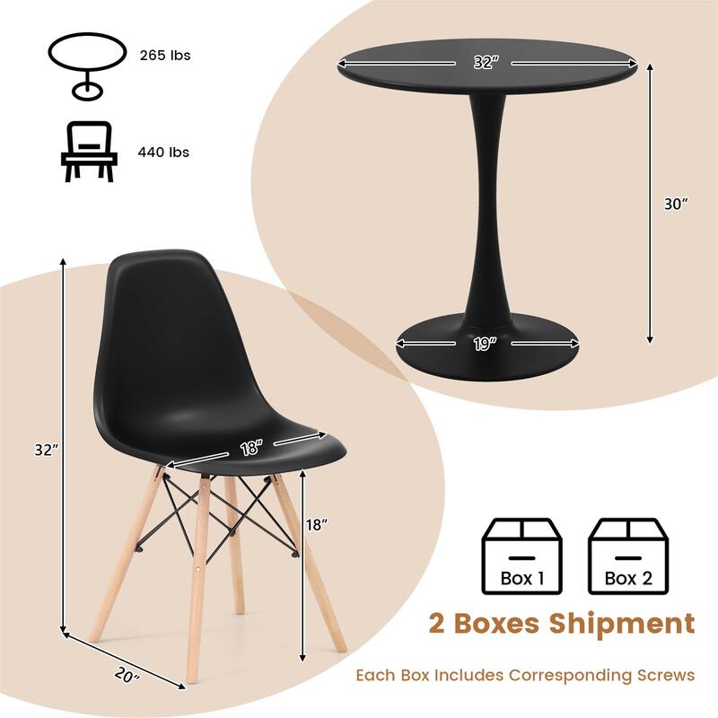 Gymax 3PCS Dining Kitchen Set Modern Round Dining Table Chairs for