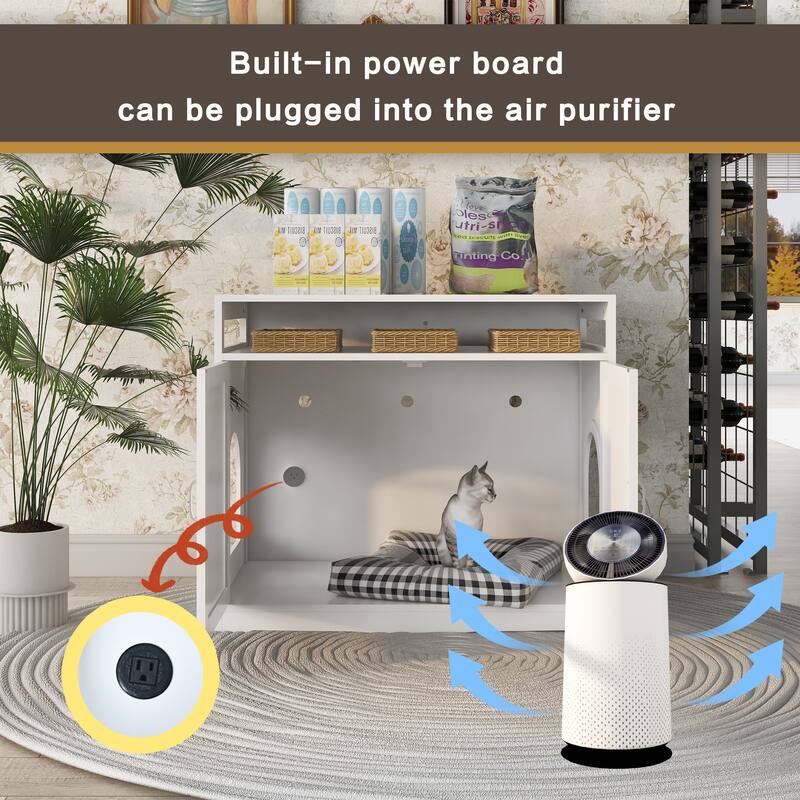 Indoor Cat Washroom Storage Bench Side Table Cat House, Large Wooden Enclused Litter Box House