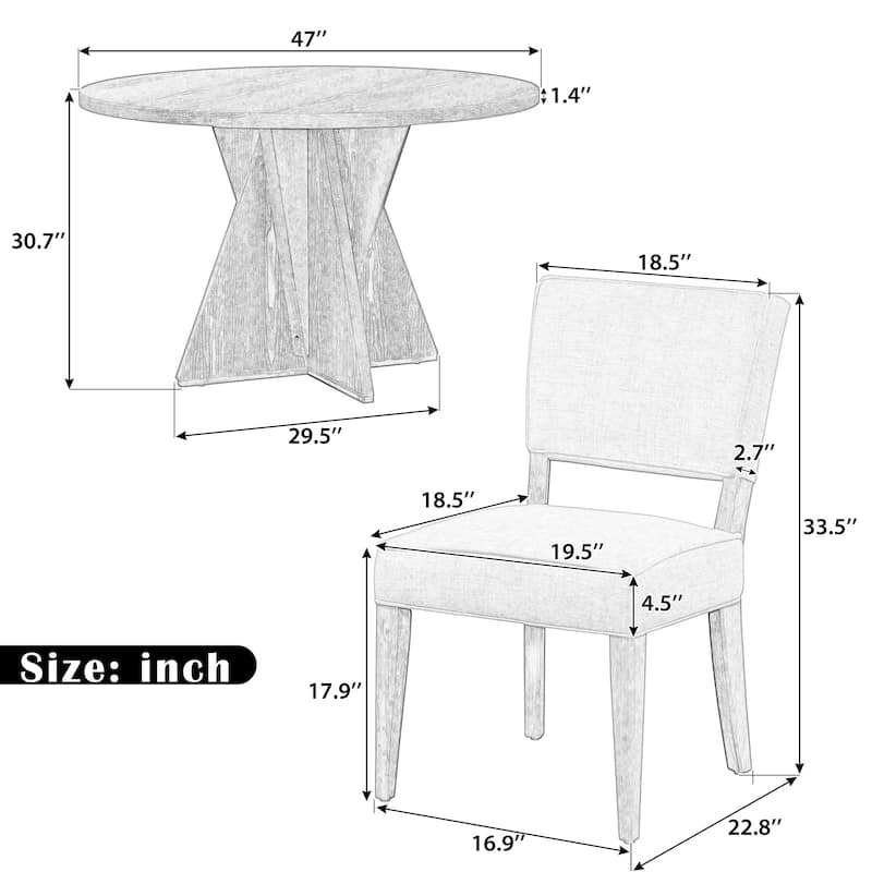 5-Piece Round Dining Table Set with 4 Upholstered Chairs, Triangular Base Kitchen Table for Small Space and Dining Room