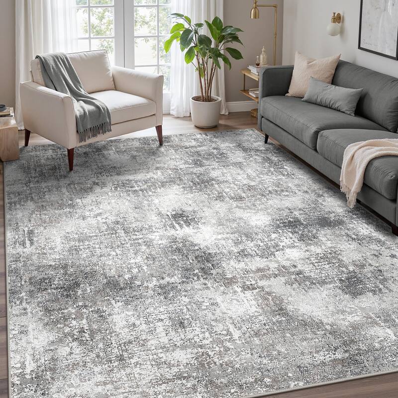 Mcow Vintage Floral Low-Pile Machine Washable Non-Slip Area Rug - 8'X10' - Grey - Rectangle