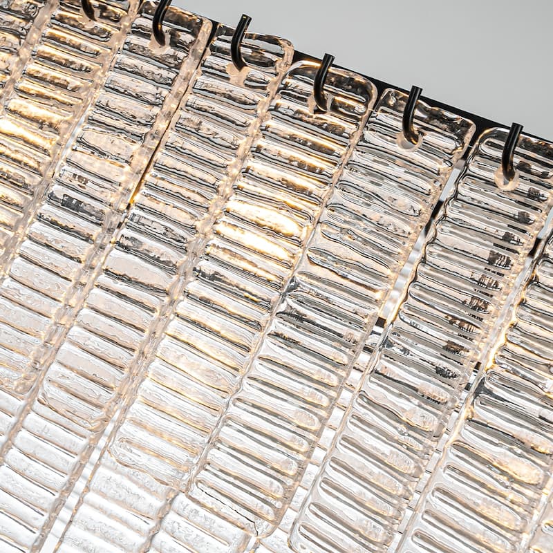 5-Light 39'' Matte Black Rectangle Elegant Ribbed Glass Chandelier Vintage Art Glass Pendant Light For Dining Room - W39''