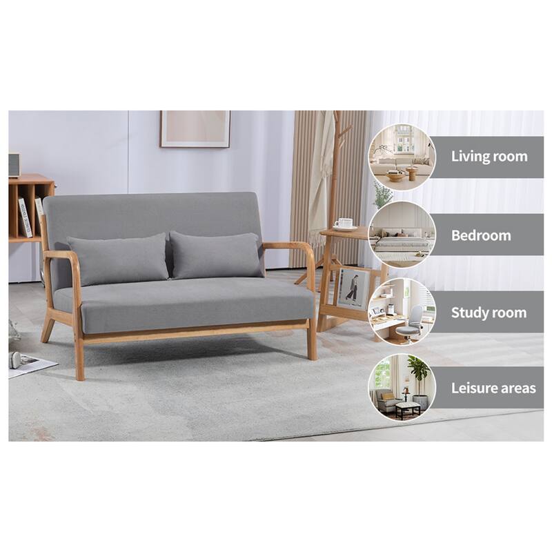 2 Seat Accent Sofa with Solid Wood Armrest and Feet
