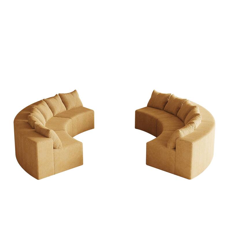 Curved Modular Sectional Sofa Corduroy Conversation Set with Pillows, Symmetrical Sleeper Sofa Semi Circular Couch