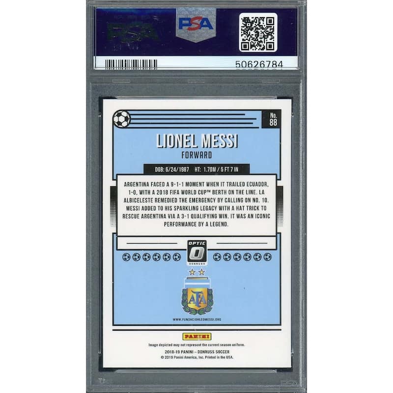 Lionel Messi 2018 Panini Donruss Optic Soccer Card #88 Graded PSA 10 - 8'6" x 11'6"
