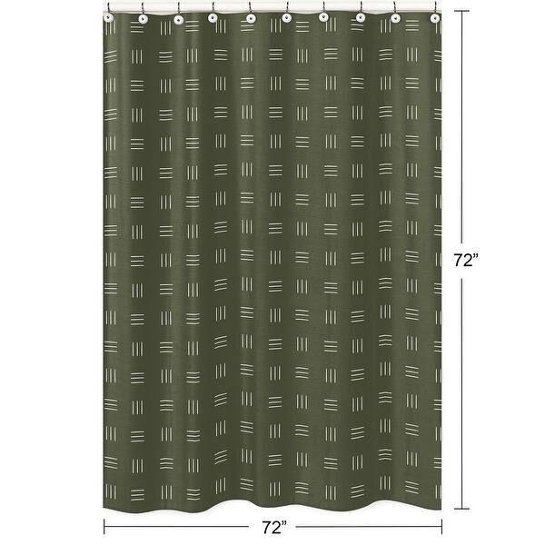 Hunter Green Boho Mudcloth Bathroom Fabric Bath Shower Curtain White