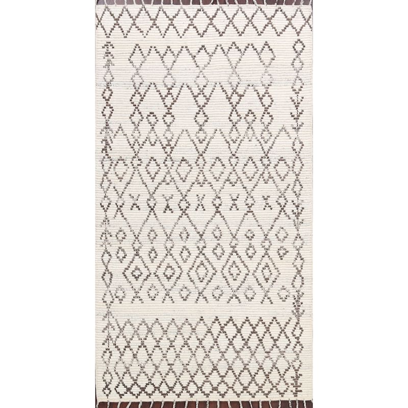 Modern Geometric Oriental Moroccan Wool Area Rug Hand-knotted - 5'0" x 7'9"