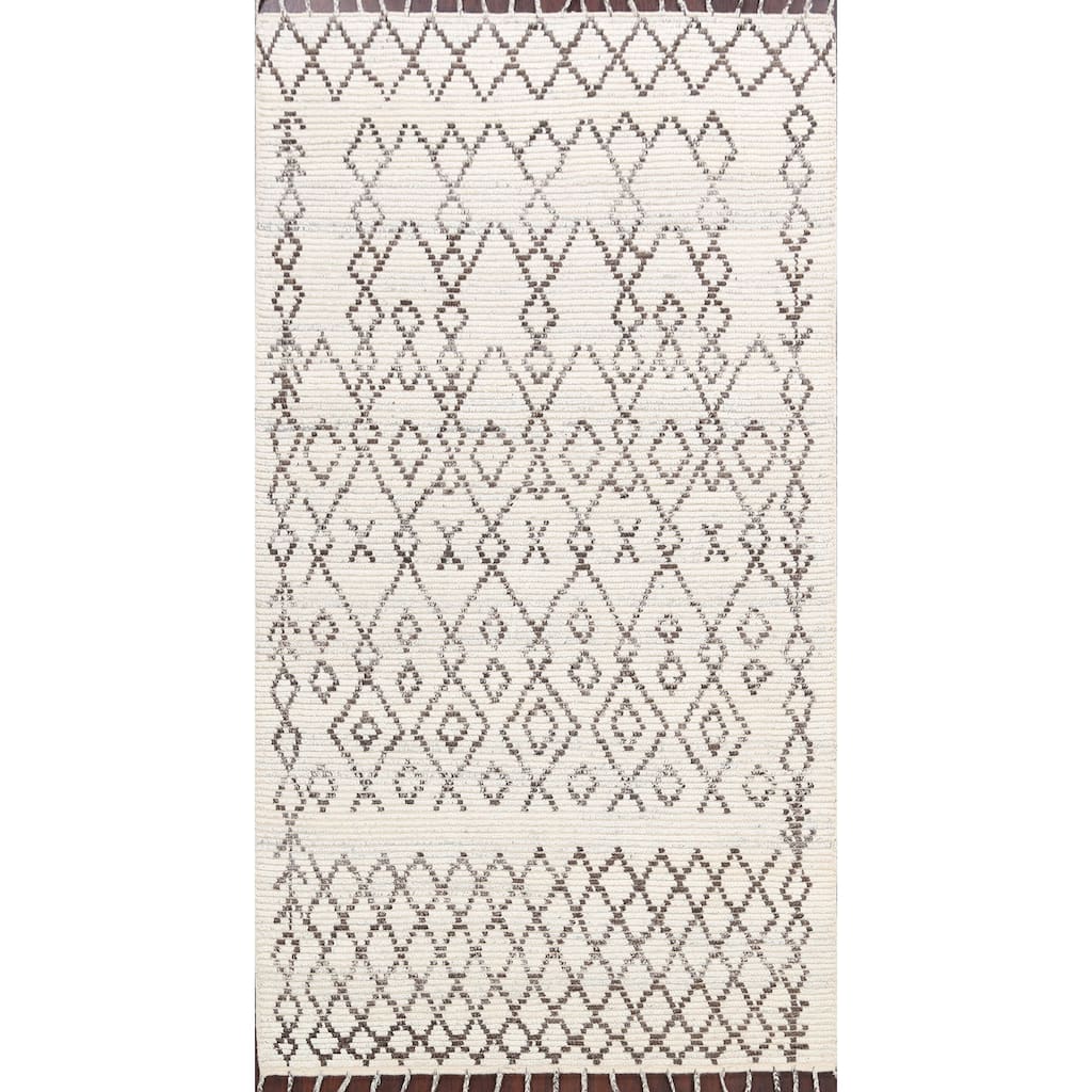 Modern Geometric Oriental Moroccan Wool Area Rug Hand-knotted - 5'0" x 7'9"