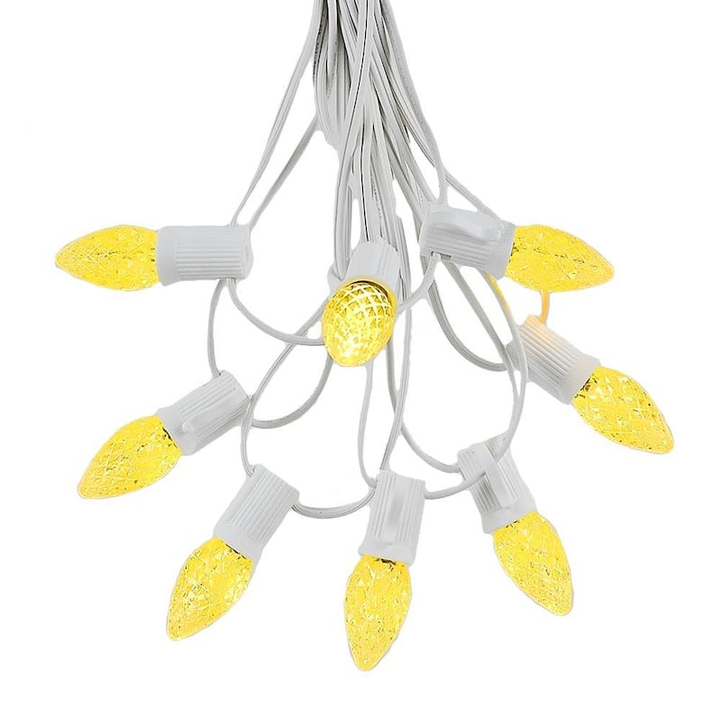 25 Foot C7 LED Christmas Light Set, Hanging String Lights, White Wire - Yellow