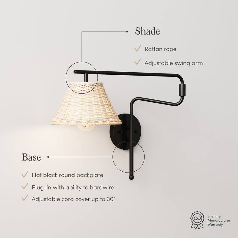 Kai Wall Mounted Plugin Bedside Reading Lamp with Empire Shade