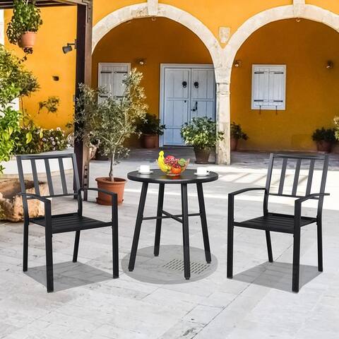 2pcs Backrest Vertical Grid Wrought Iron Dining Chair, Black