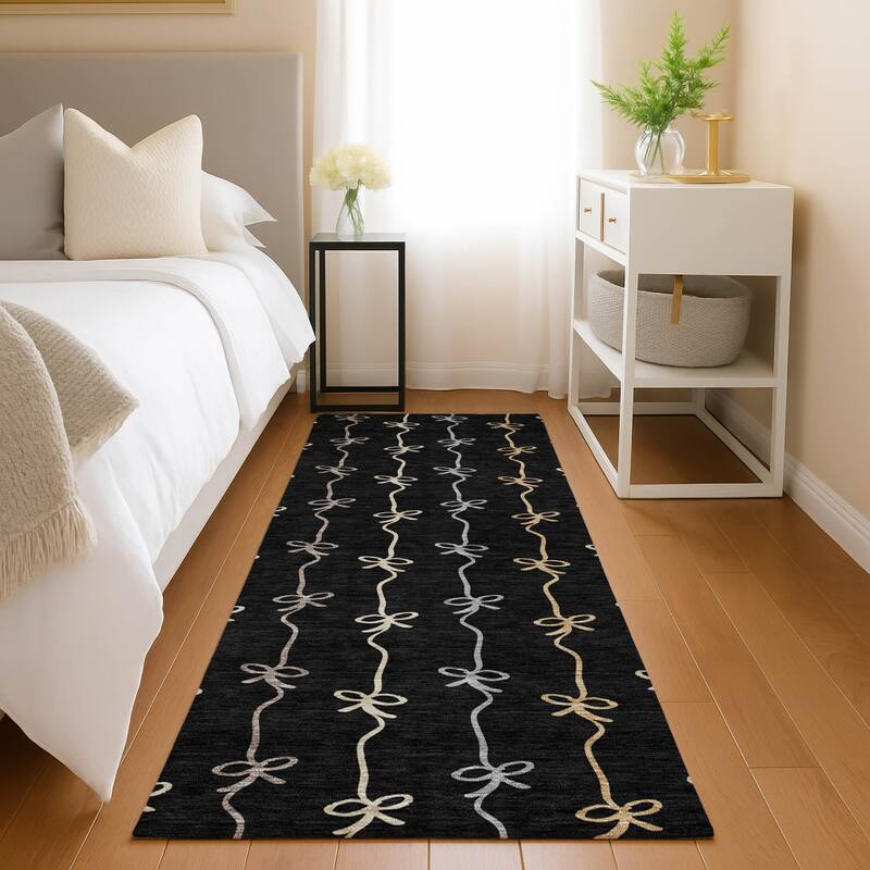 Machine Washable Indoor/ Outdoor Modern Bow Stripe Chantille Rug
