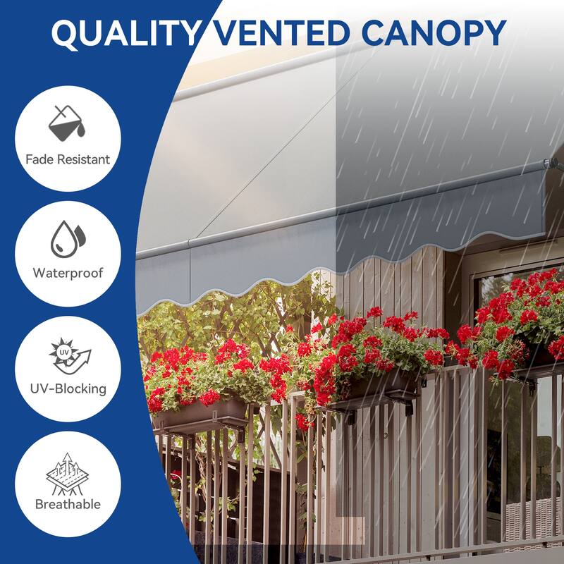 Mosis 13' x 4' Manual Retractable Awning, Non-Screw Freestanding Patio Sun Shade Shelter with Support Pole Stand