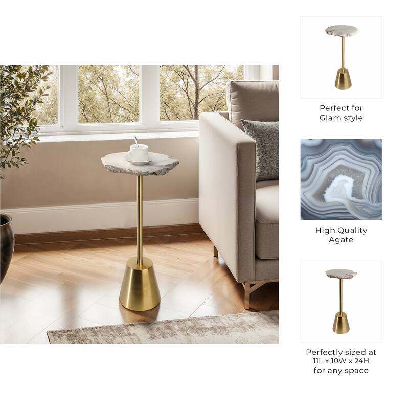 Freeform Agate Natural Edge Side Table with Metal Base