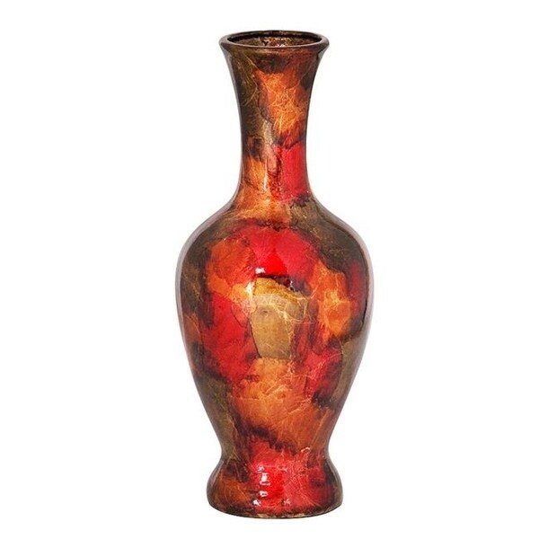 Heather Ann Creations W1305-06 Mary 18 in. Foiled & Lacquered Ceramic Vase - Copper Red & Gold