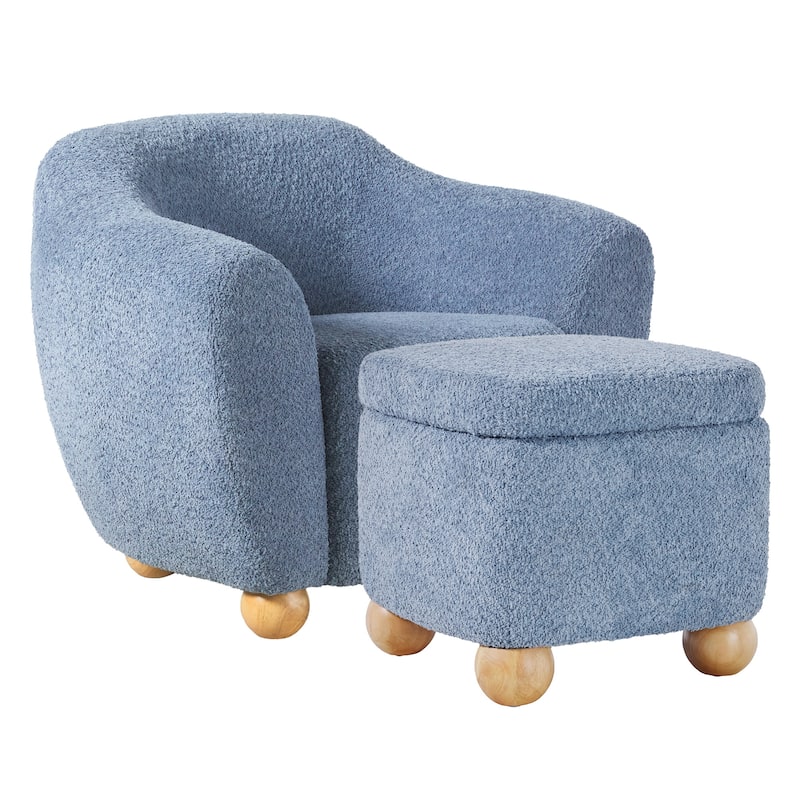 Walker Edison 2-Piece Contemporary Boucle Accent Chair and Storage Ottoman