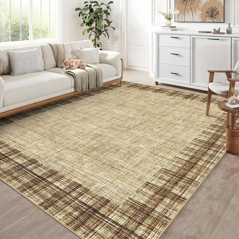 Garvee Linen Border Living Room Area Rug