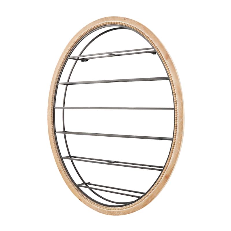 Metal Oval 13 Bottle Wall Wine Rack with Beaded Frame - Black - Roche River Decor - 4"W x 39"L x 39"H