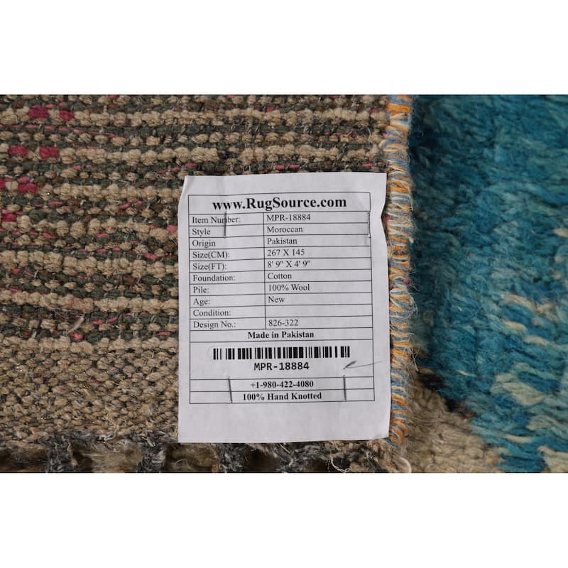 Geometric Moroccan Oriental Area Rug Hand-Knotted Wool Carpet - 4'9" x 8'9"