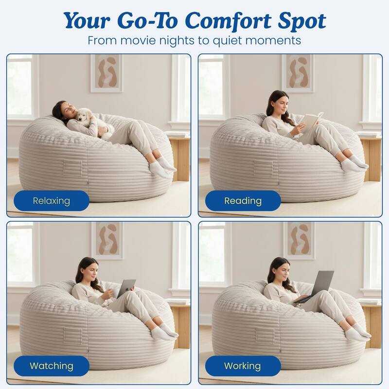 Sealy® Bala Taupe Faux Fur Corduroy 5ft Foam Bean Bag Lounger