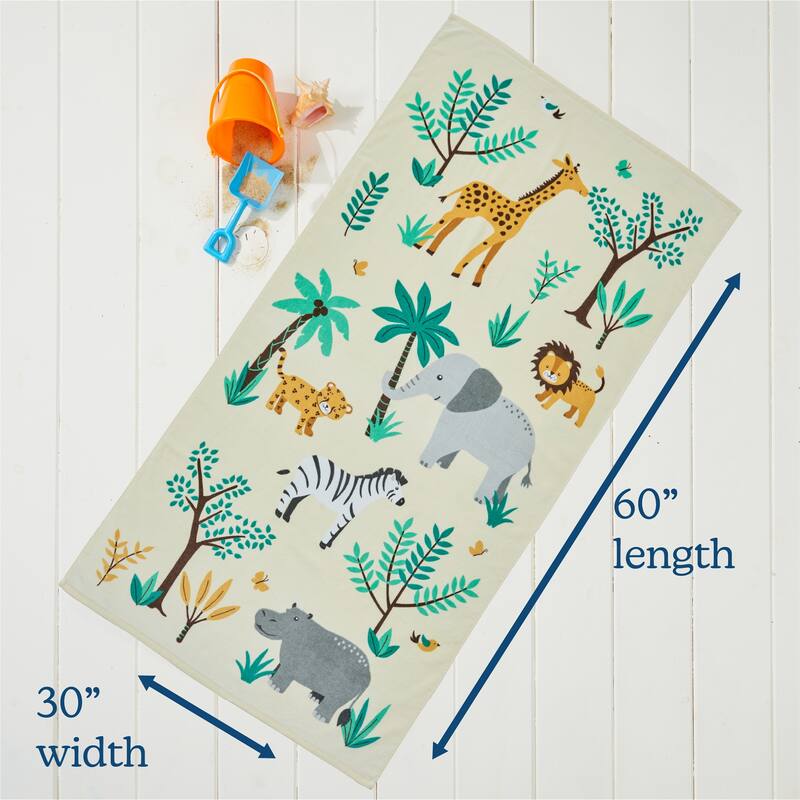 Linery & Co. 100% Cotton Printed Beach Towel for Kids, 30" x 60"