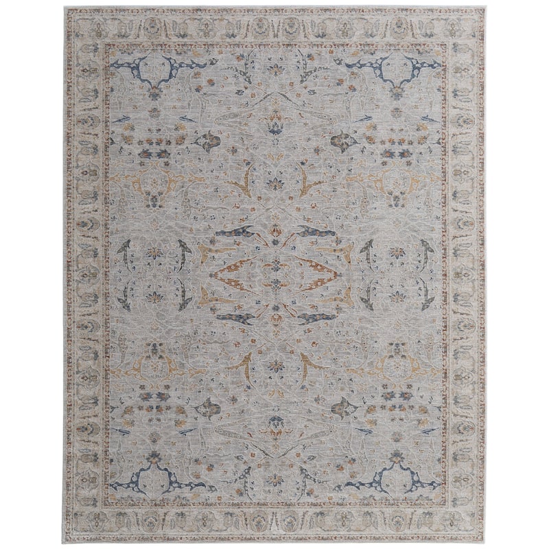 Grand Bazaar Hyannis Machine Made Ikat Transitional Area Rug - 2' x 3' - Ivory/Blue/Taupe